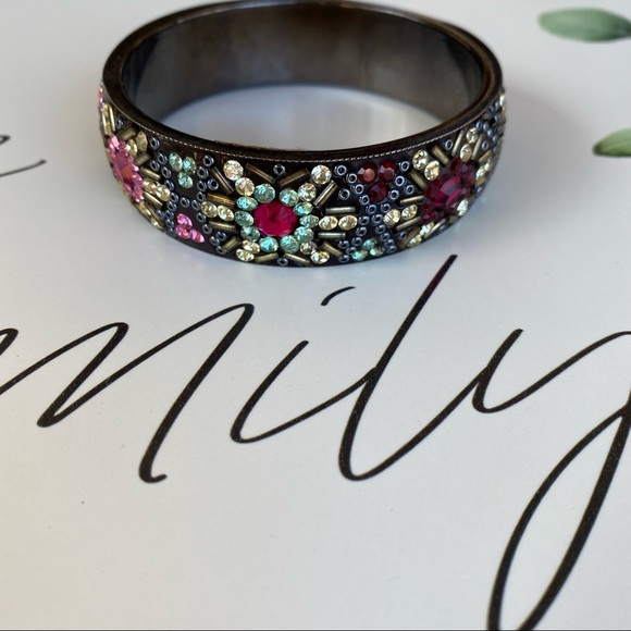Gunmetal multi color rhinestone bangle bracelet - Picture 3 of 4
